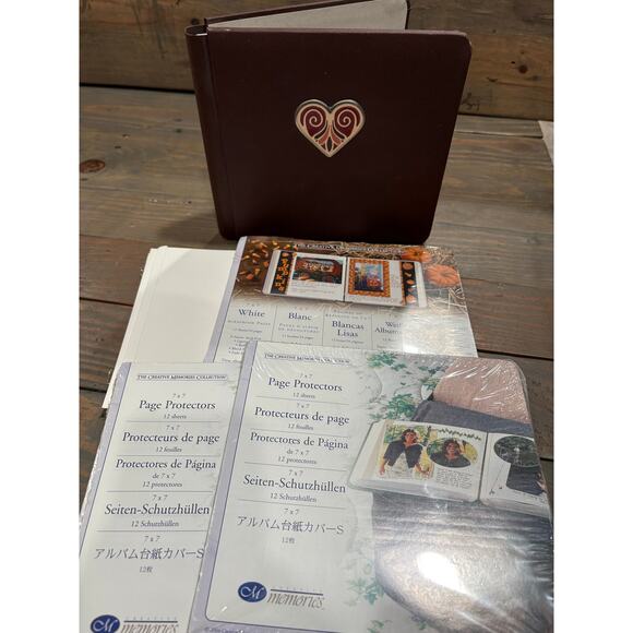 Creative Memories 7x7 Cherish heart enamel brown album pages and protectors NEW - Picture 3 of 5